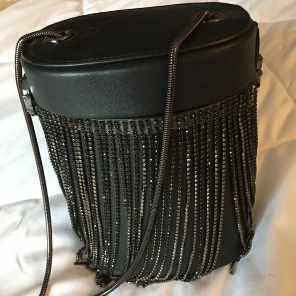 Circular Tubular Handbag with Rhinestone Fringe. - Picture 1 of 8
